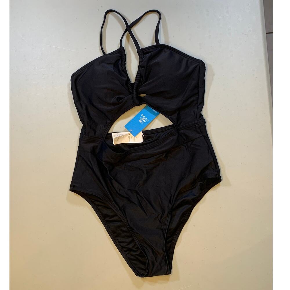NWT Cupshe Black Cutout Twist Front One Piece Swim Suit Size Small
